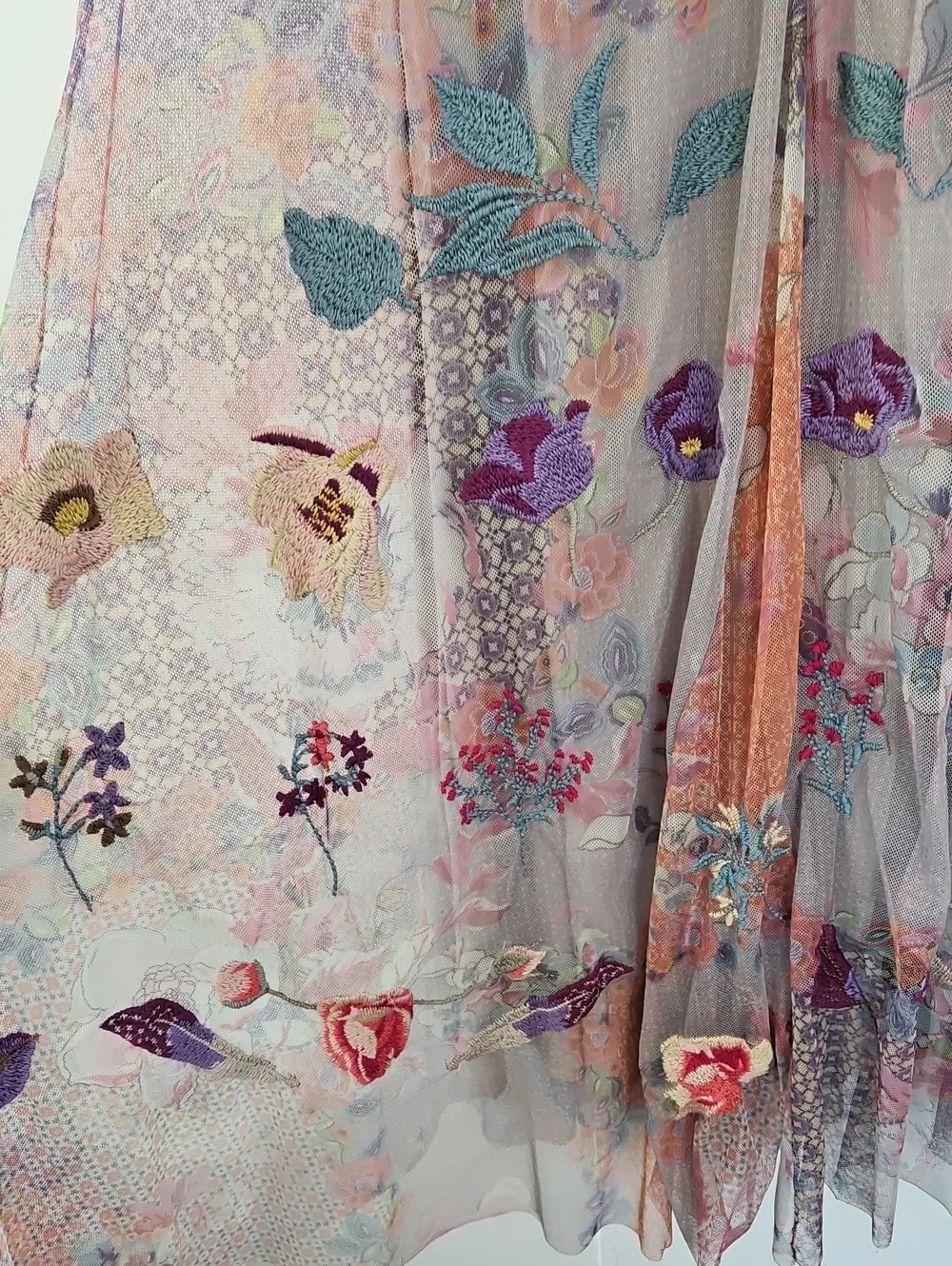 Johnny Was NWT Lavender Floral Embroidered Mesh Midi Dress - Picture 4 of 7